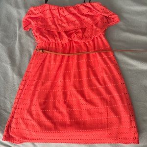 Coral summer dress with belt